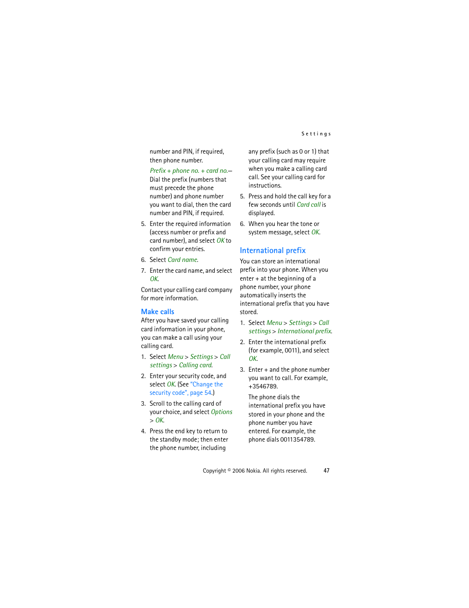 International prefix | Nokia 1315 User Manual | Page 47 / 78