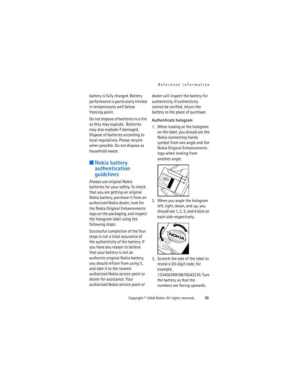 Nokia battery authentication guidelines | Nokia 1315 User Manual | Page 69 / 78