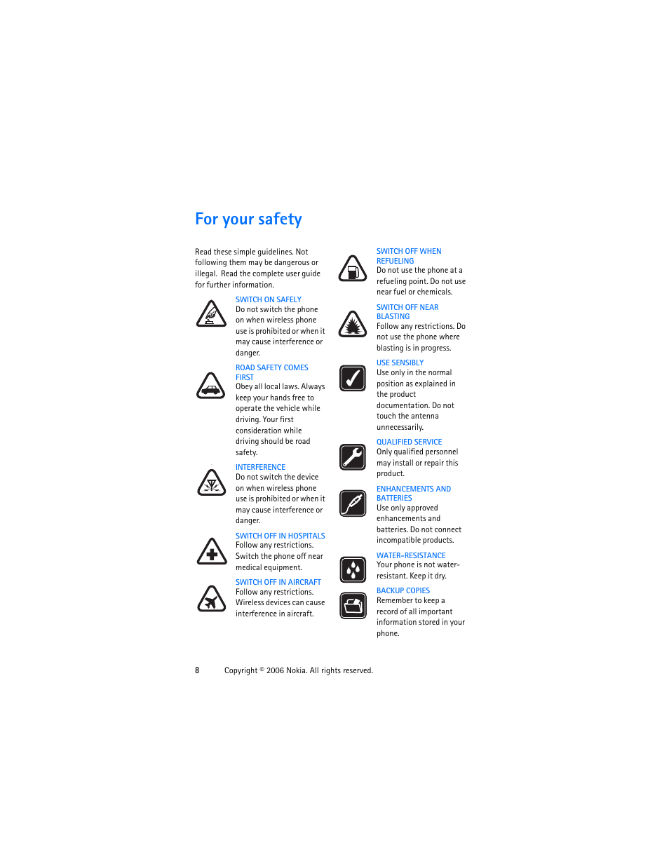 For your safety | Nokia 1315 User Manual | Page 8 / 78