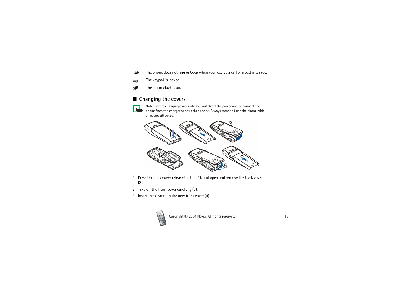 Changing the covers | Nokia 2300 User Manual | Page 16 / 68