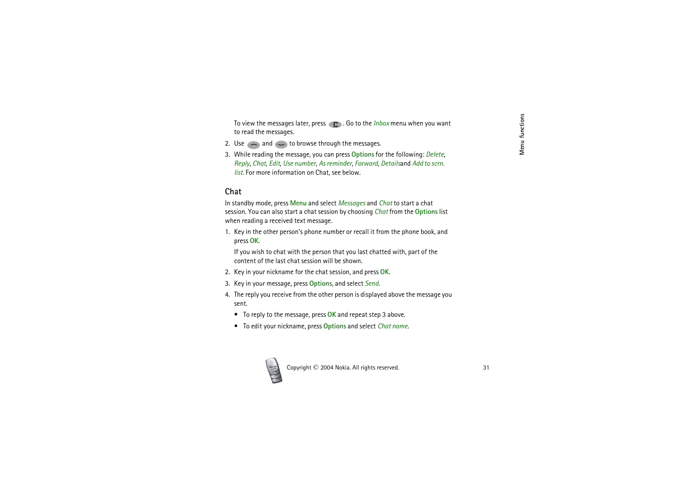 Chat | Nokia 2300 User Manual | Page 31 / 68