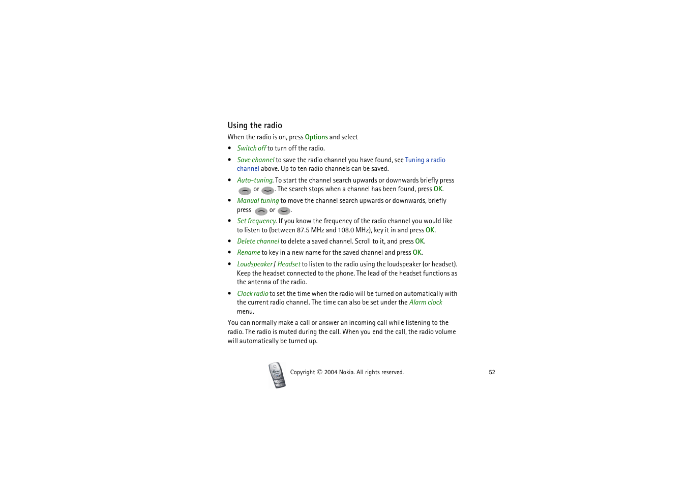 Using the radio | Nokia 2300 User Manual | Page 52 / 68