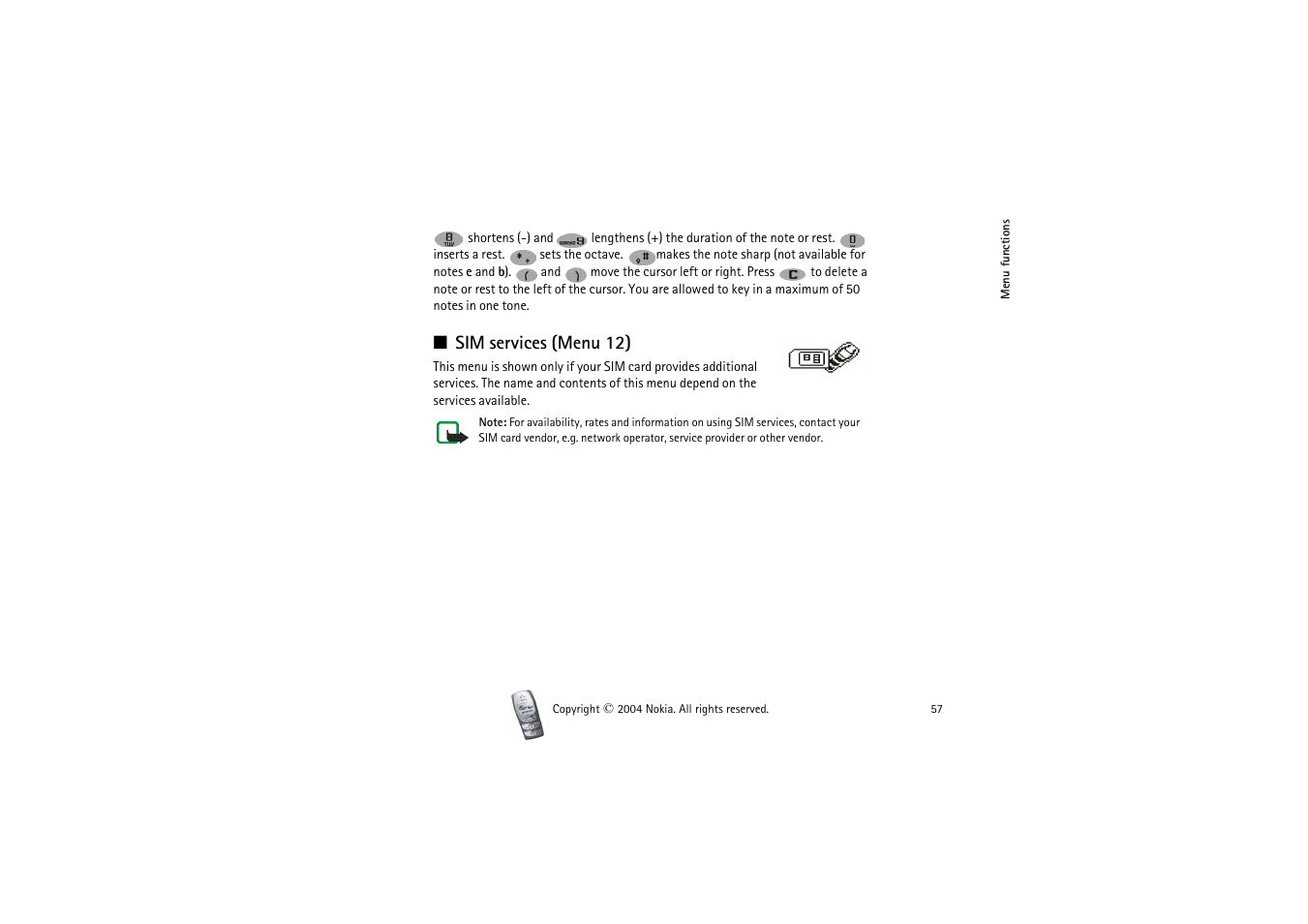 Sim services (menu 12) | Nokia 2300 User Manual | Page 57 / 68