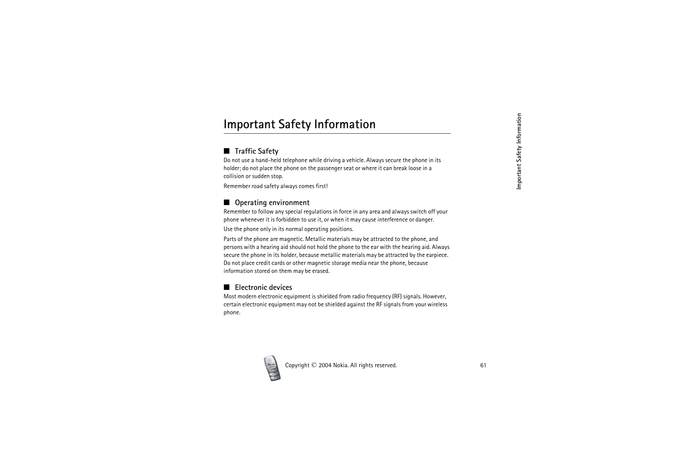 Important safety information | Nokia 2300 User Manual | Page 61 / 68