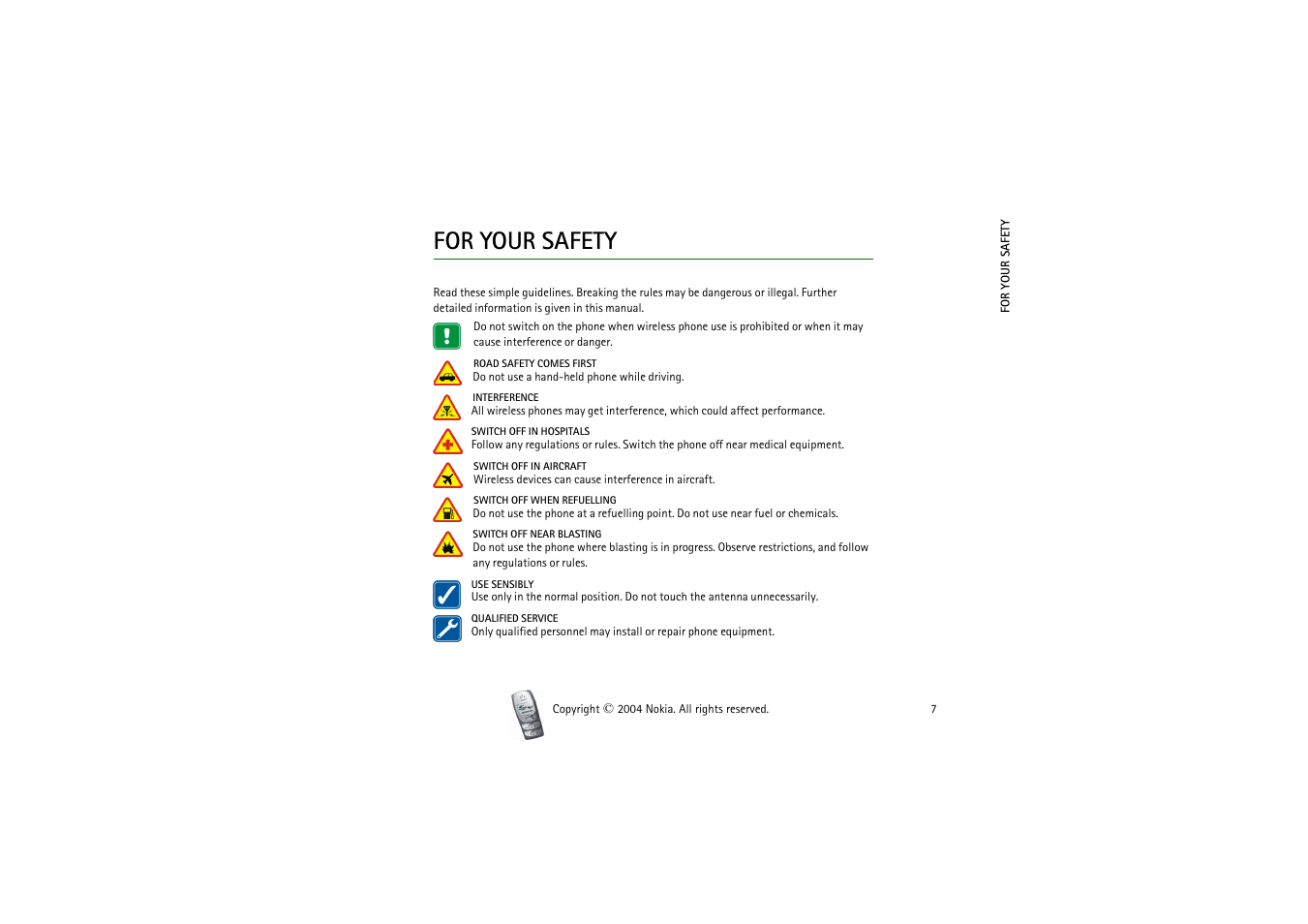 For your safety | Nokia 2300 User Manual | Page 7 / 68