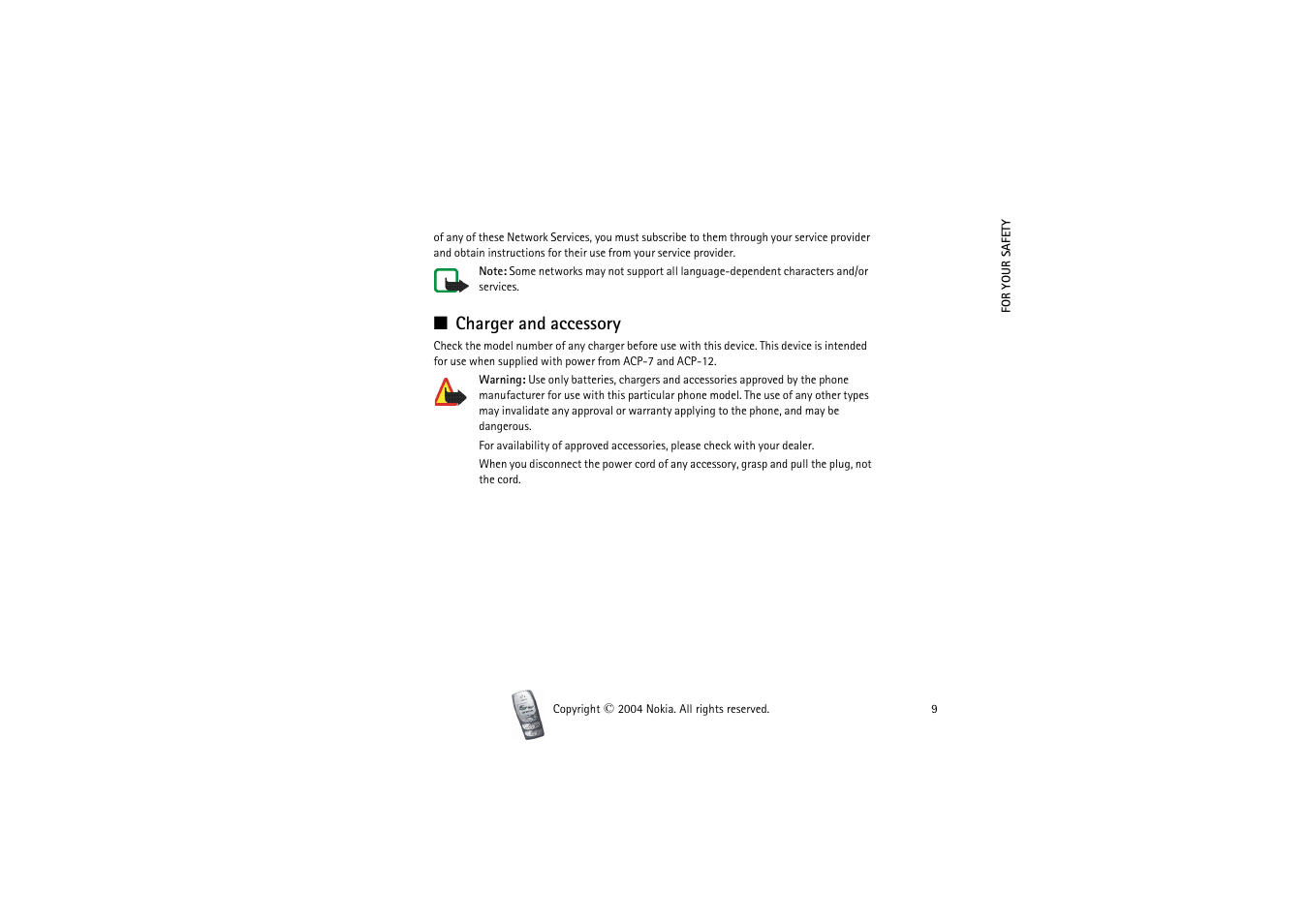 Charger and accessory | Nokia 2300 User Manual | Page 9 / 68