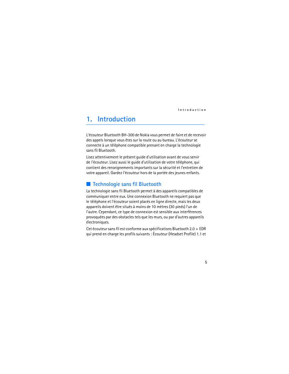 Introduction, Technologie sans fil bluetooth | Nokia BH-300 User Manual | Page 59 / 74