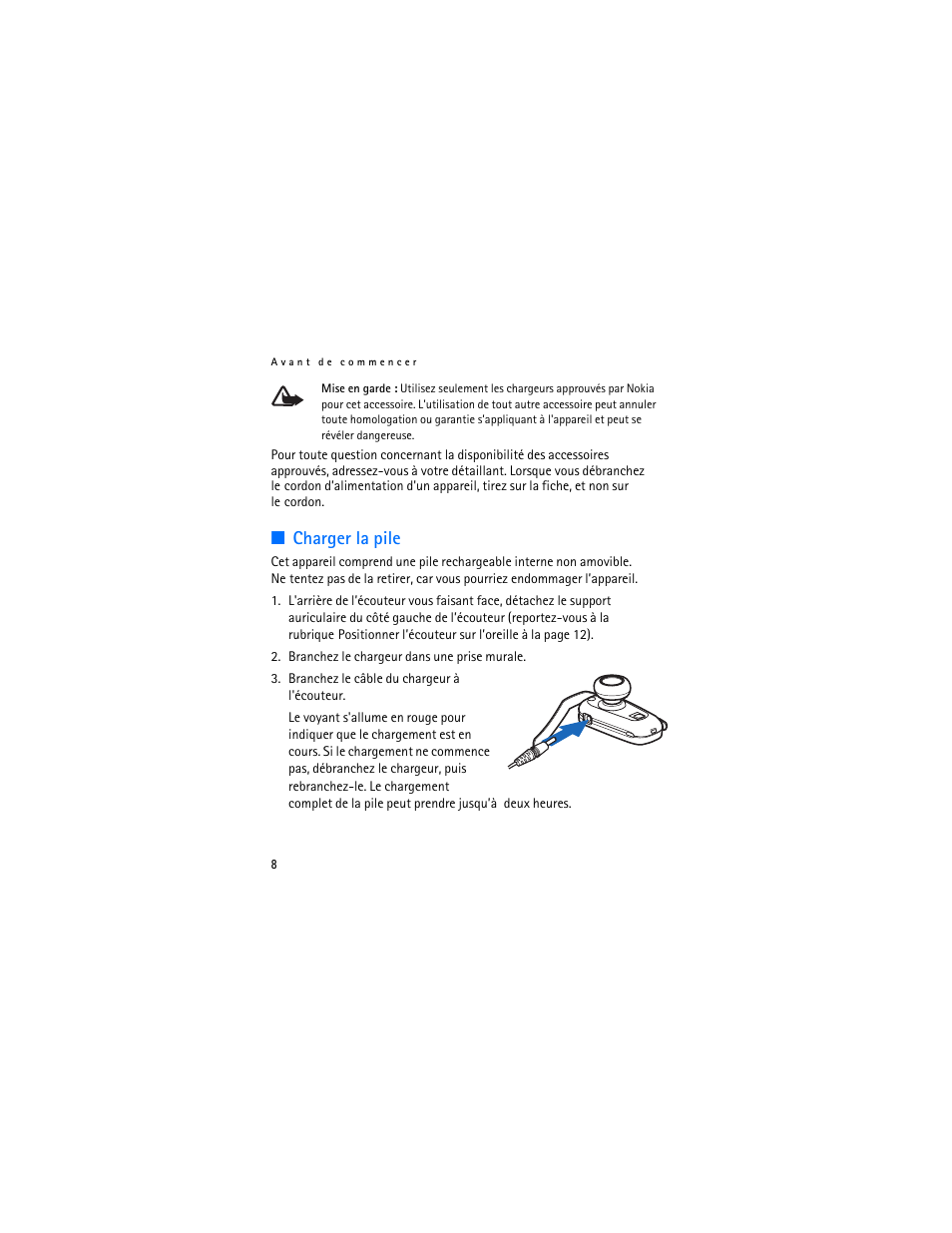 Charger la pile | Nokia BH-300 User Manual | Page 62 / 74