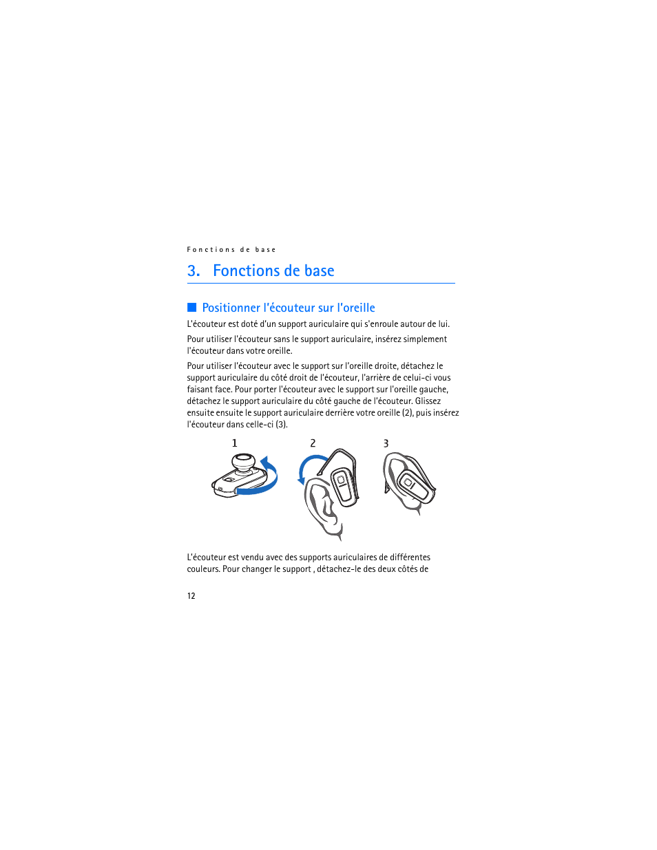 Fonctions de base, Positionner l’écouteur sur l’oreille | Nokia BH-300 User Manual | Page 66 / 74