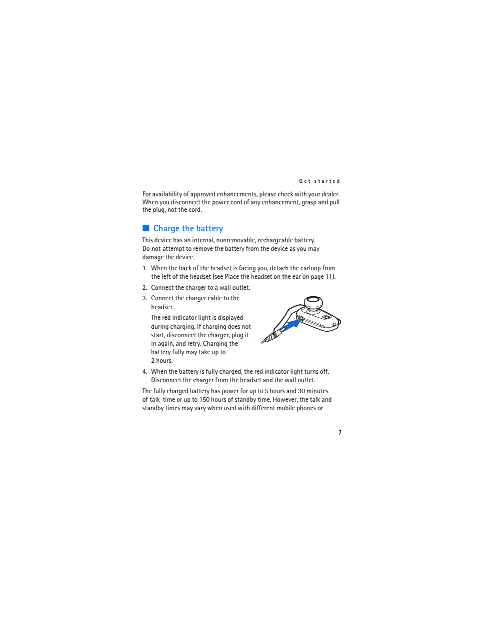 Charge the battery | Nokia BH-300 User Manual | Page 7 / 74