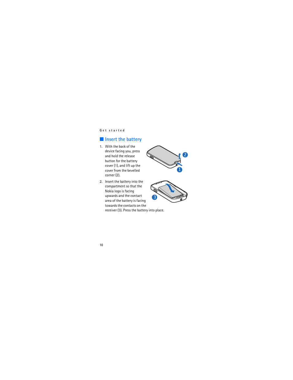 Insert the battery | Nokia 9207219 User Manual | Page 10 / 25