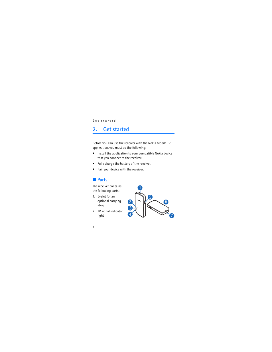 Get started, Parts | Nokia 9207219 User Manual | Page 8 / 25