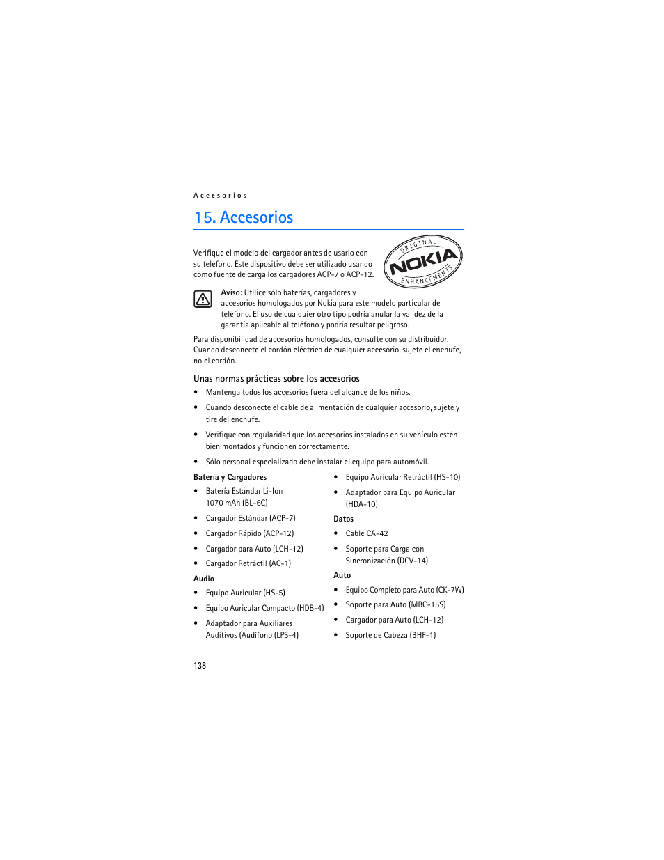 Accesorios, R "accesorios | Nokia 2126 User Manual | Page 139 / 153