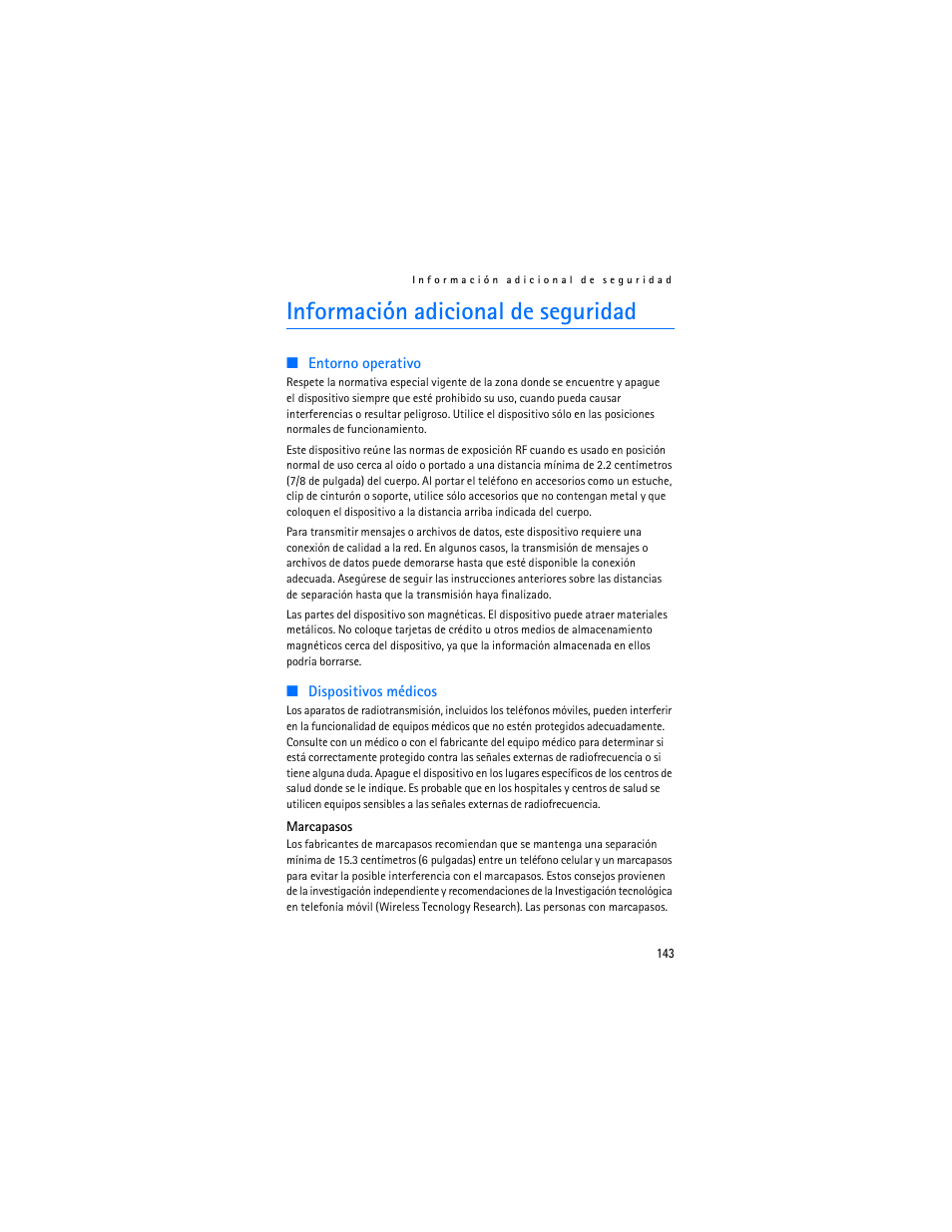 Información adicional de seguridad | Nokia 2126 User Manual | Page 144 / 153