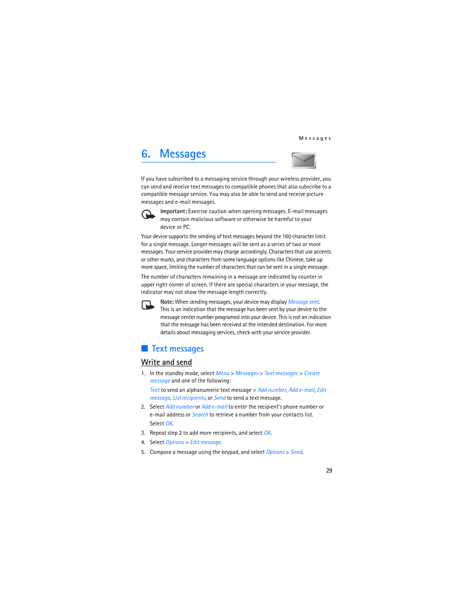 Messages, Text messages, Write and send | Nokia 2126 User Manual | Page 30 / 153