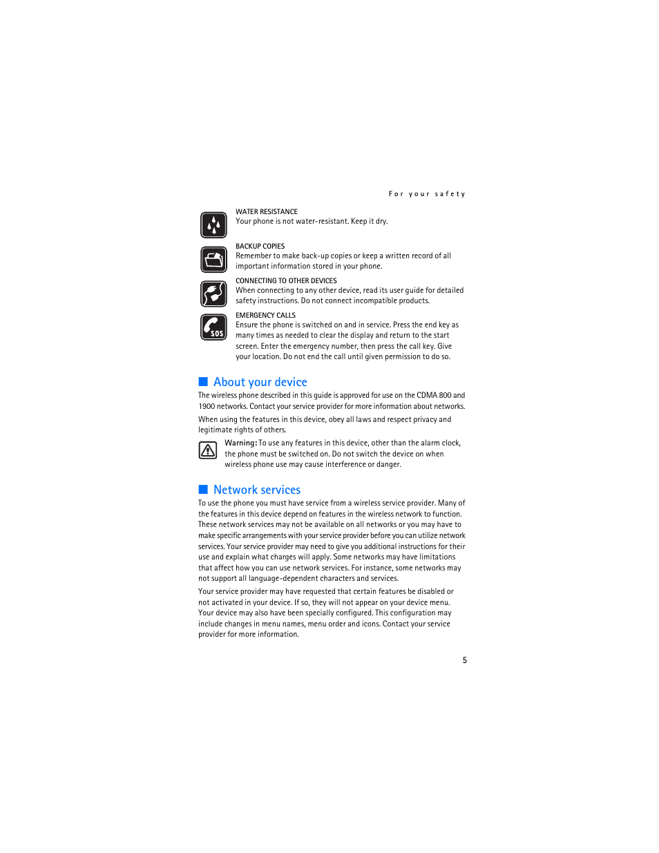 About your device, Network services | Nokia 2126 User Manual | Page 6 / 153