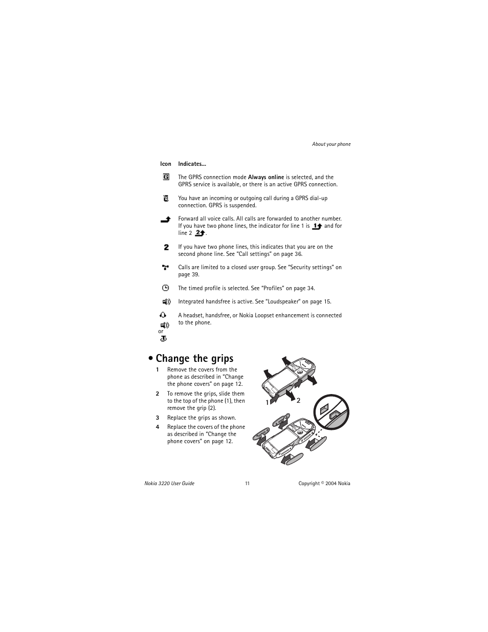 Change the grips | Nokia 3220 User Manual | Page 18 / 81