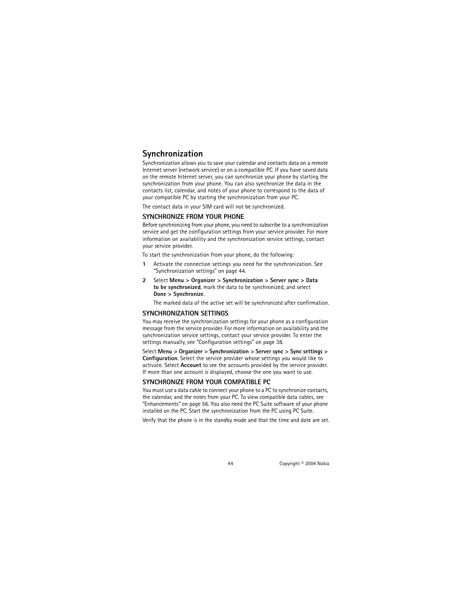 Synchronization | Nokia 3220 User Manual | Page 51 / 81