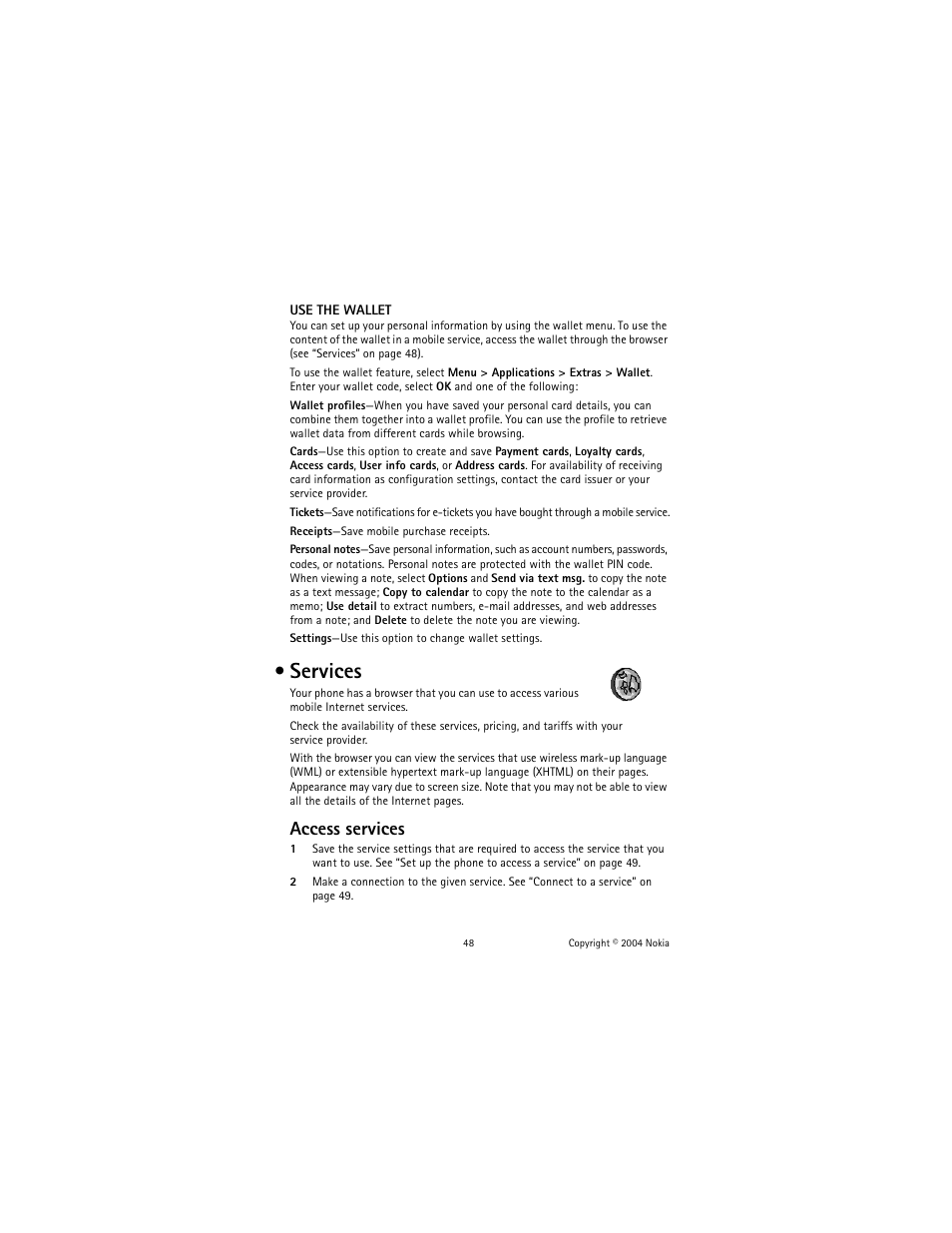 Services, Access services | Nokia 3220 User Manual | Page 55 / 81