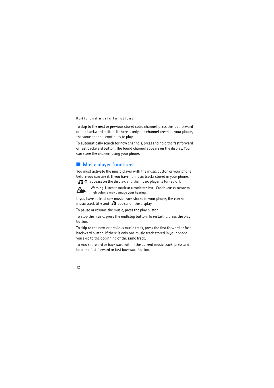 Music player functions | Nokia HS-69 User Manual | Page 12 / 13