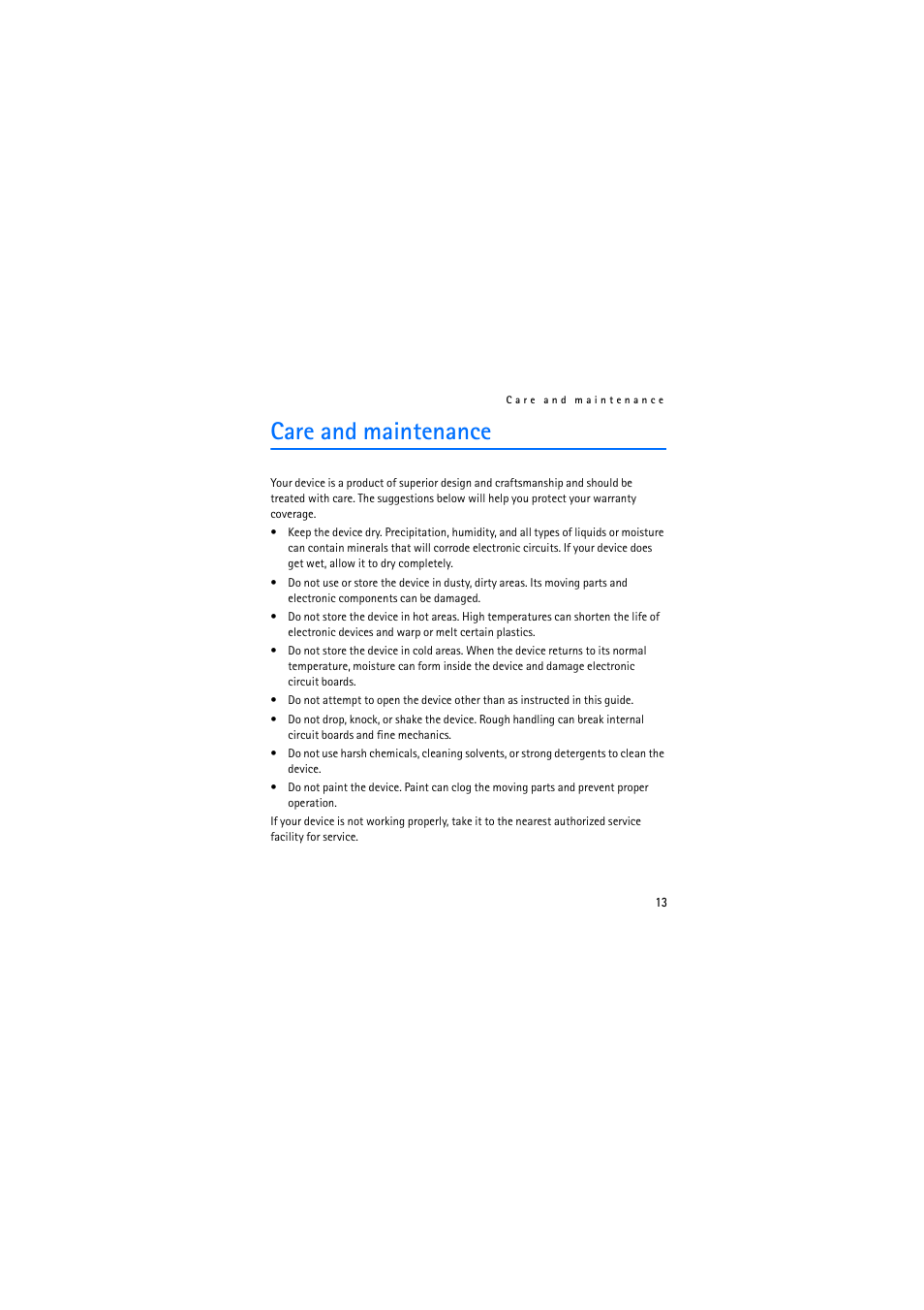 Care and maintenance | Nokia HS-69 User Manual | Page 13 / 13