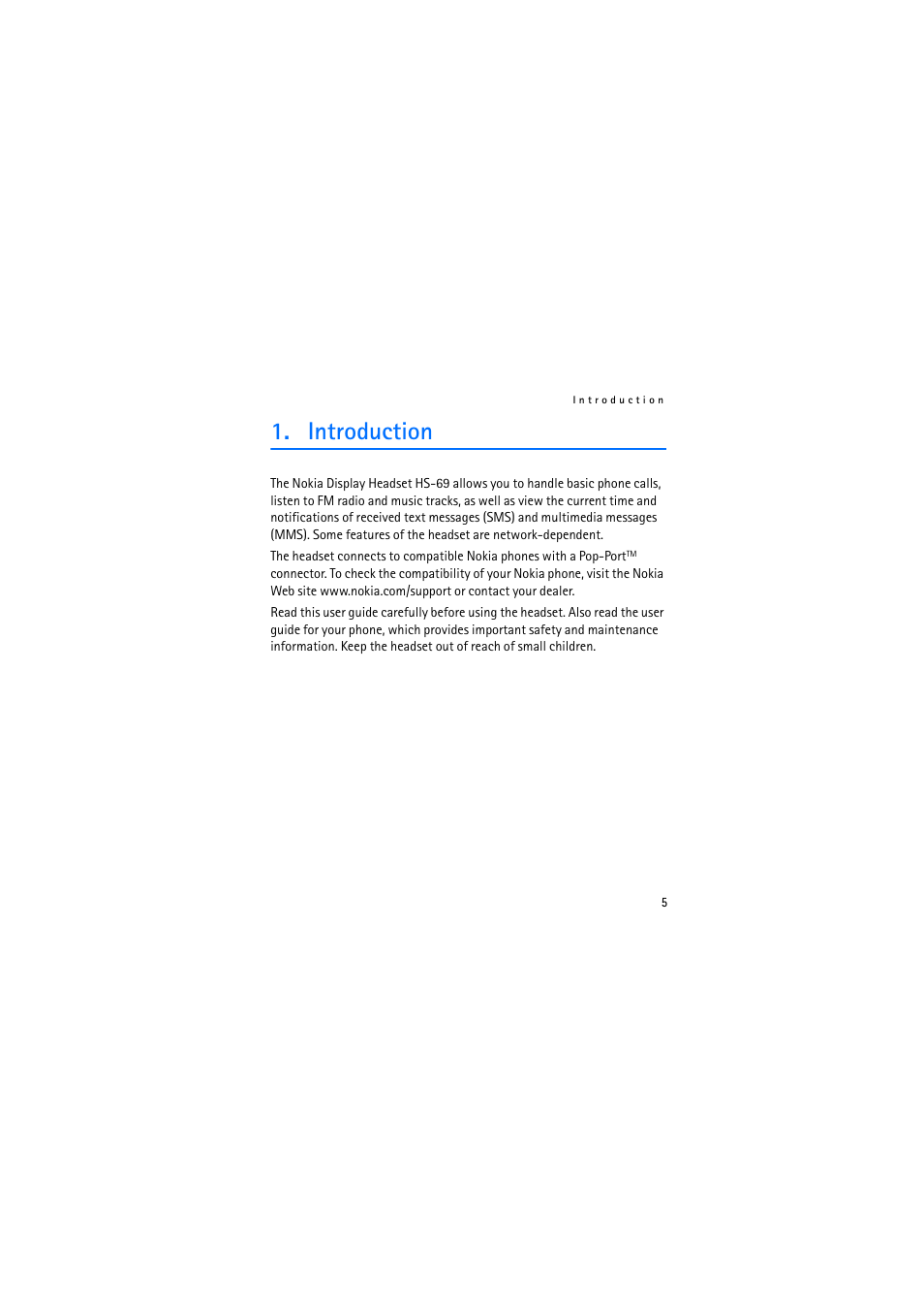 Introduction | Nokia HS-69 User Manual | Page 5 / 13