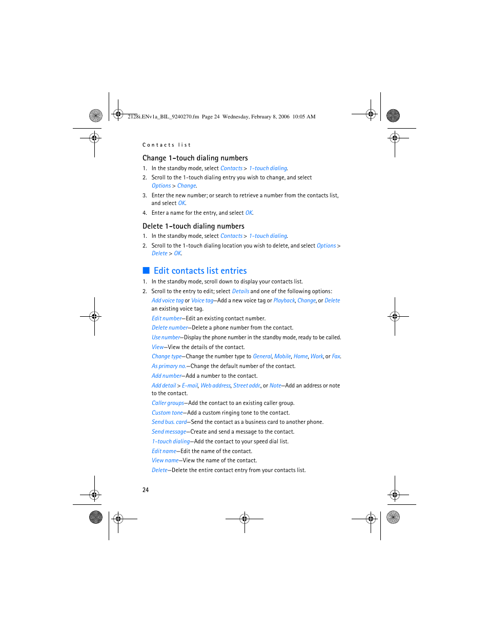 Edit contacts list entries | Nokia 2128i User Manual | Page 25 / 81