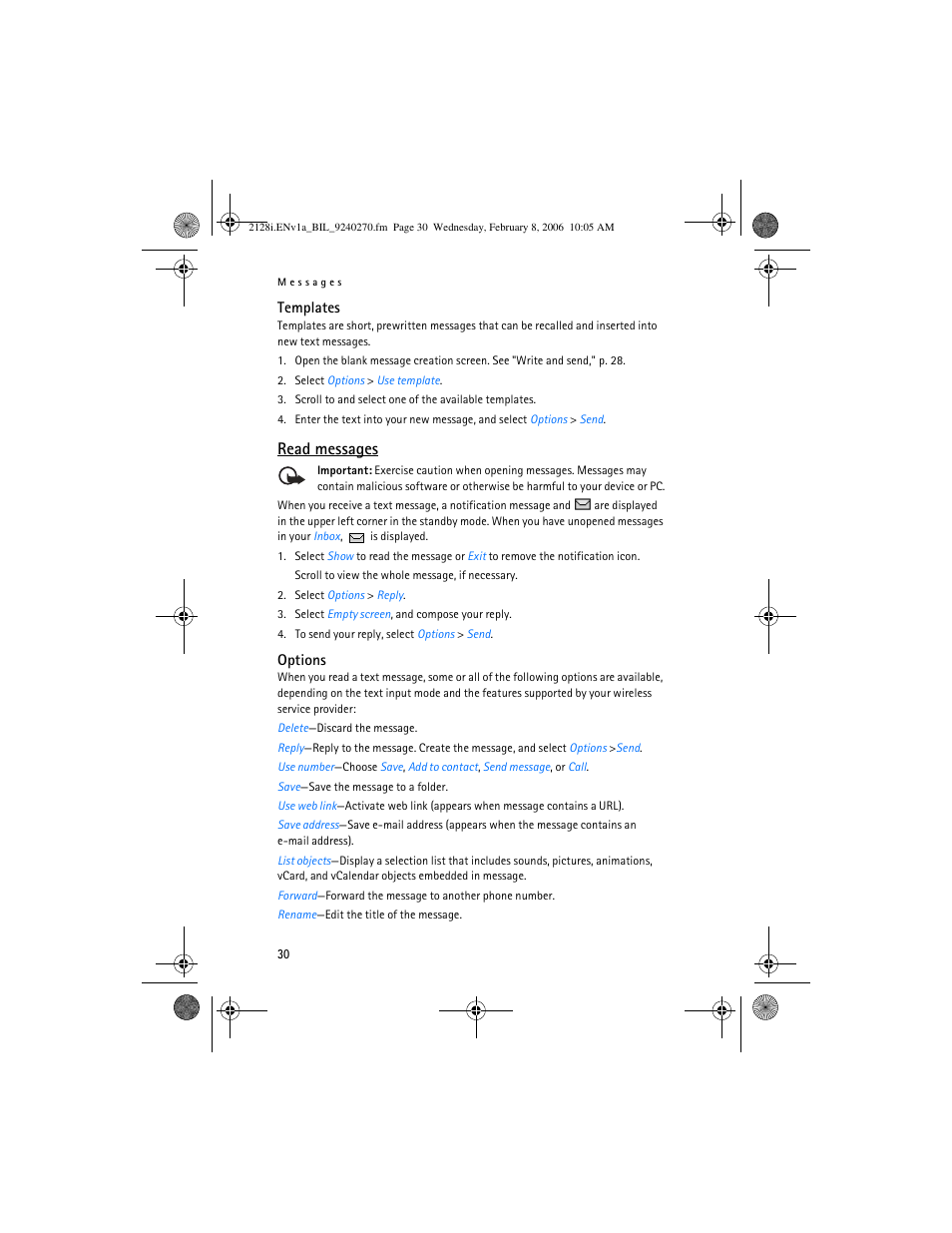 Read messages | Nokia 2128i User Manual | Page 31 / 81