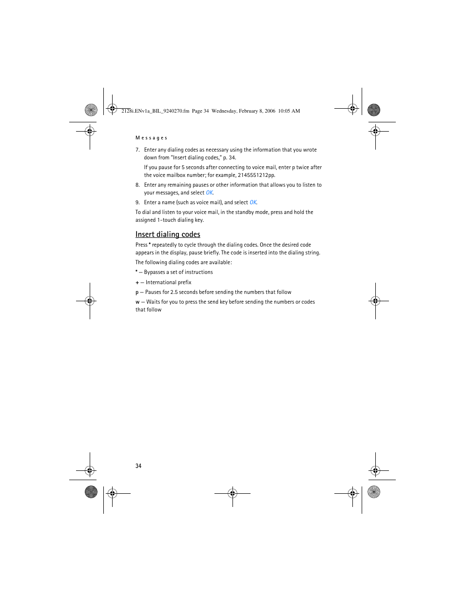 Insert dialing codes | Nokia 2128i User Manual | Page 35 / 81