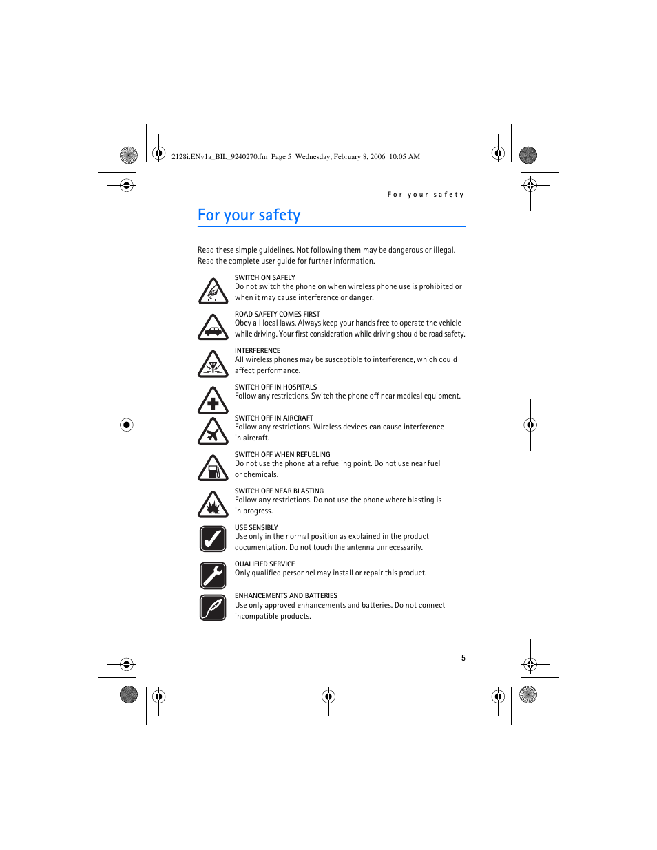 For your safety, R your safety | Nokia 2128i User Manual | Page 6 / 81