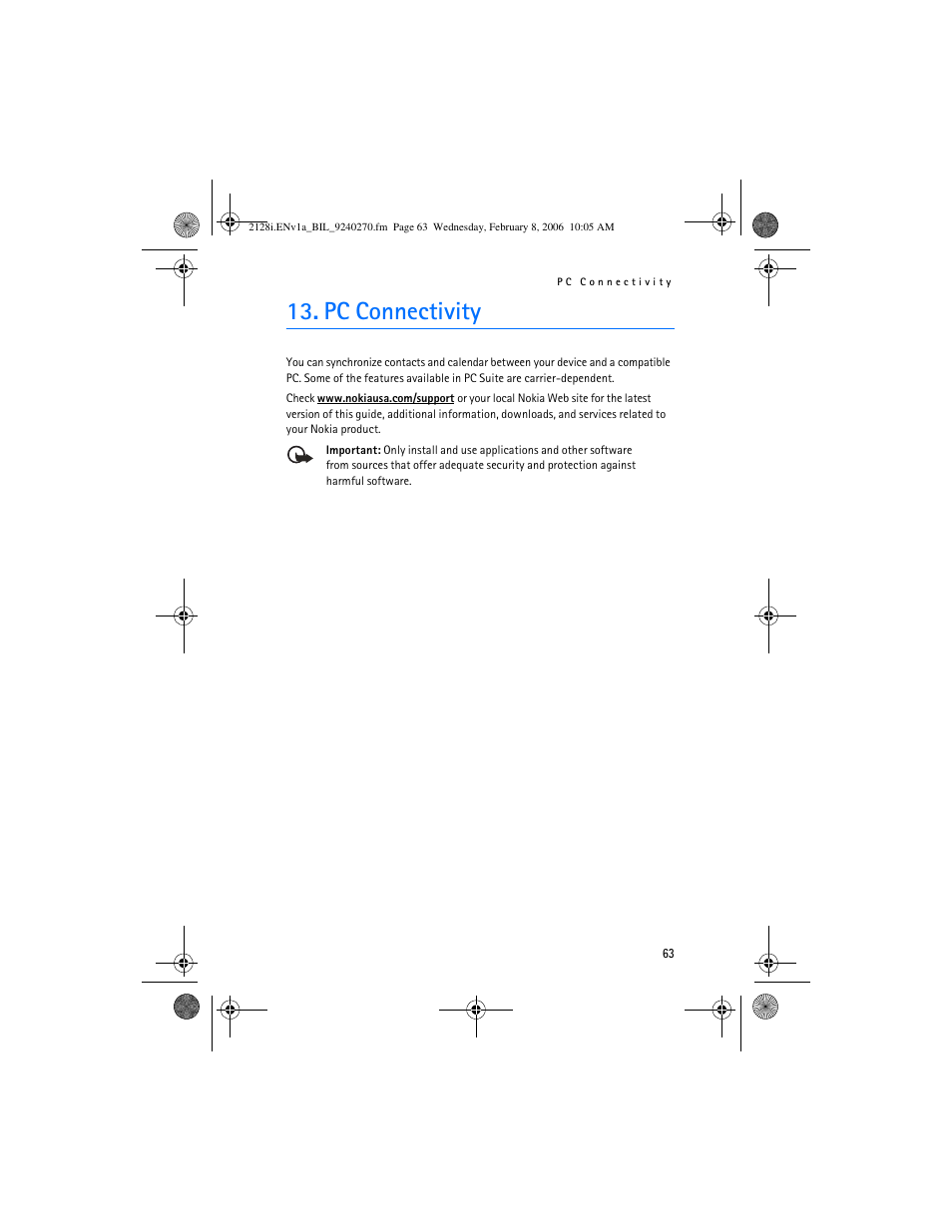 Pc connectivity | Nokia 2128i User Manual | Page 64 / 81