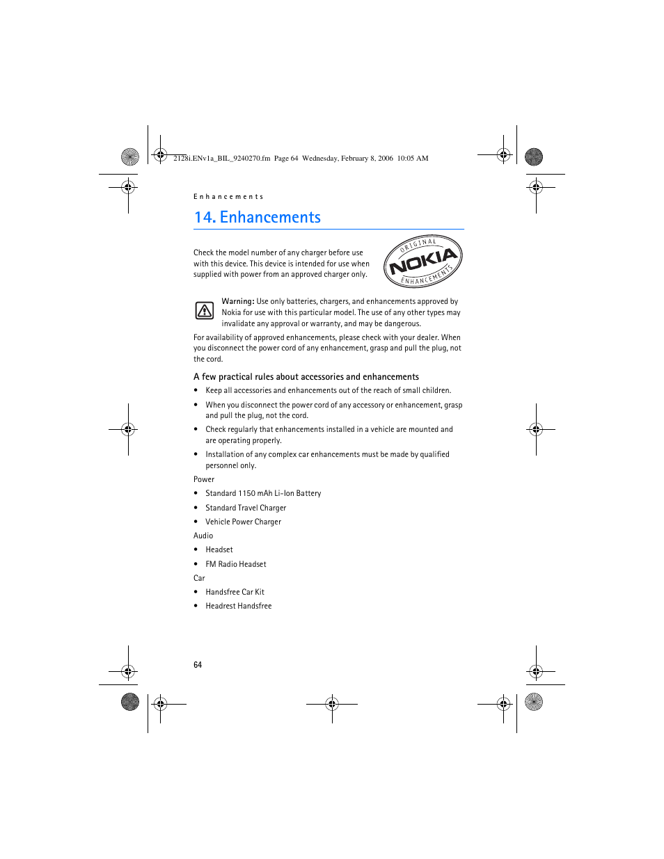 Enhancements, Ee "enhancements | Nokia 2128i User Manual | Page 65 / 81