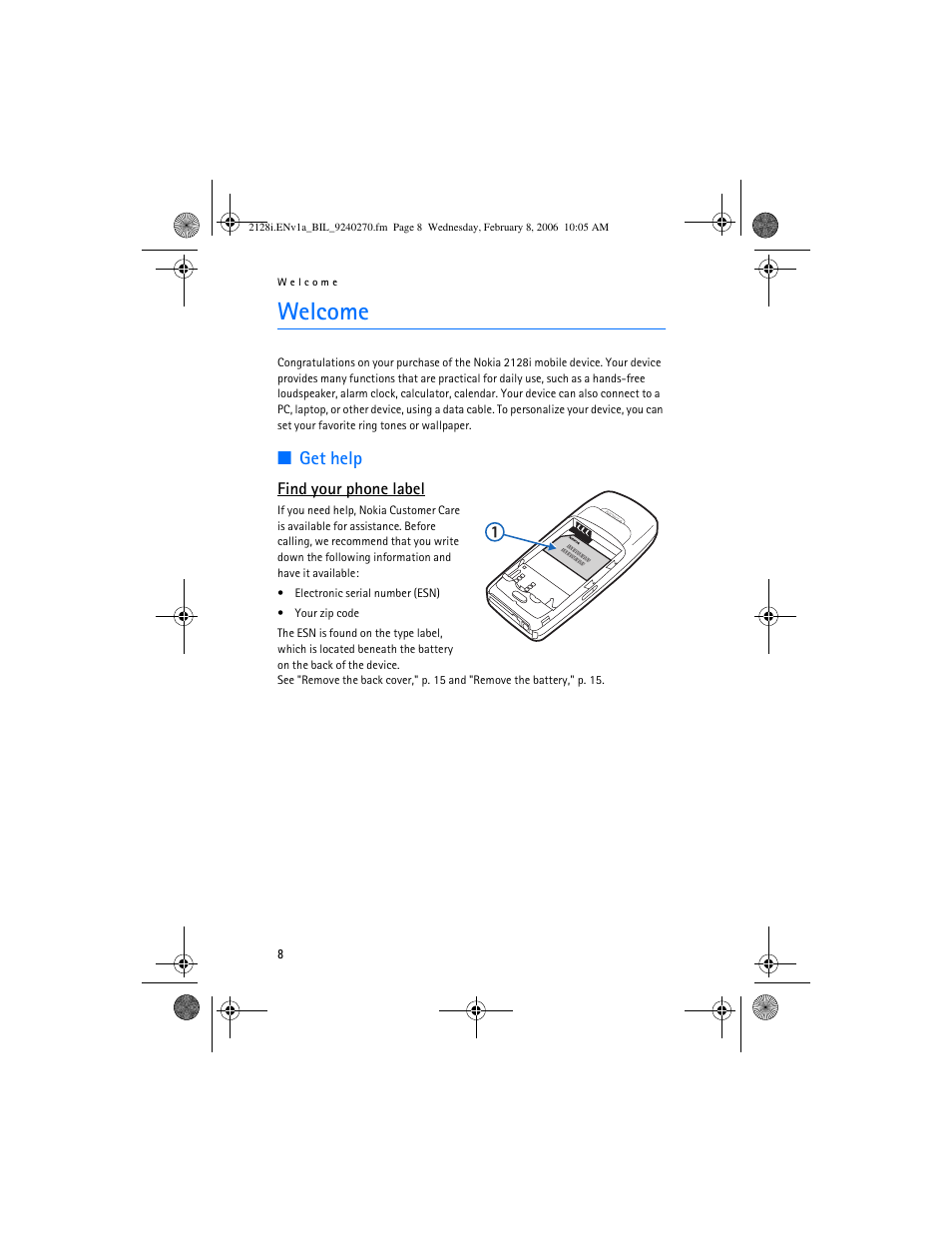 Welcome, Get help | Nokia 2128i User Manual | Page 9 / 81