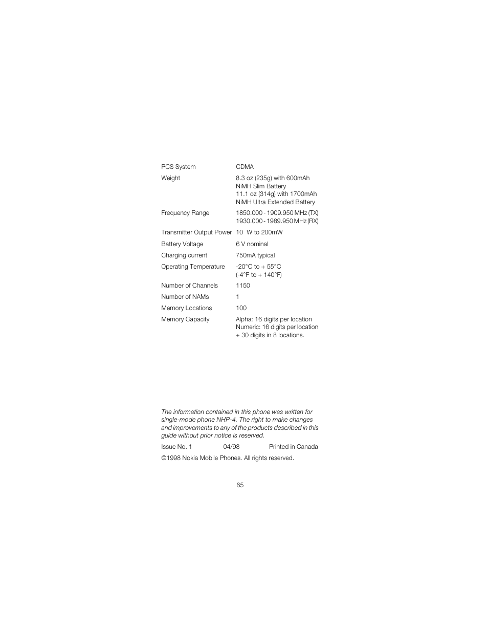 Technical data | Nokia 2170 User Manual | Page 72 / 75