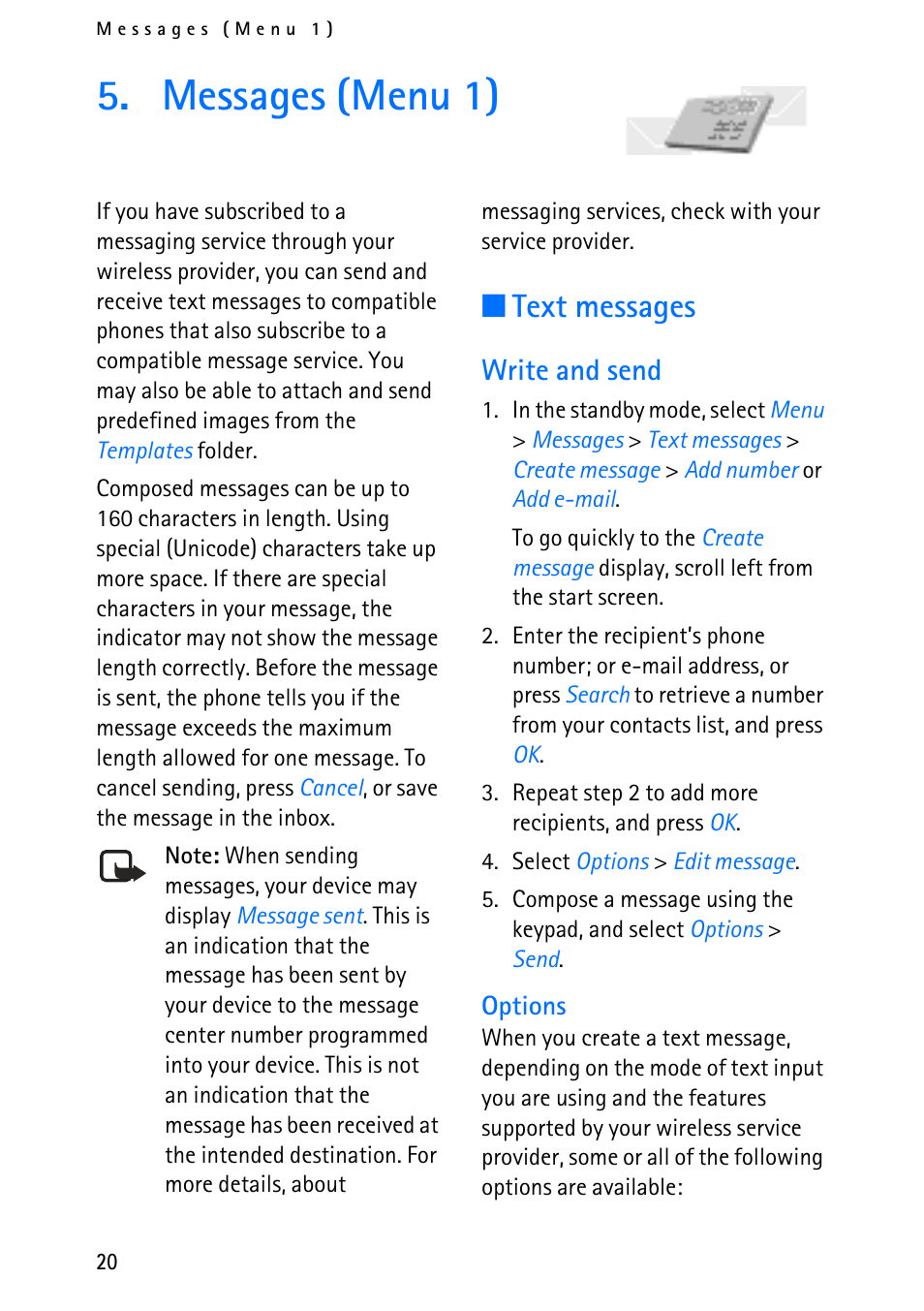 Messages (menu 1), Text messages, Write and send | Nokia 6012 User Manual | Page 30 / 80
