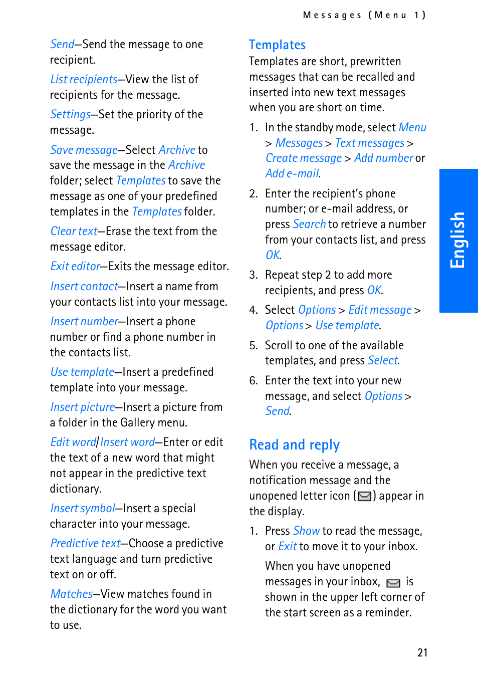 English, Read and reply | Nokia 6012 User Manual | Page 31 / 80