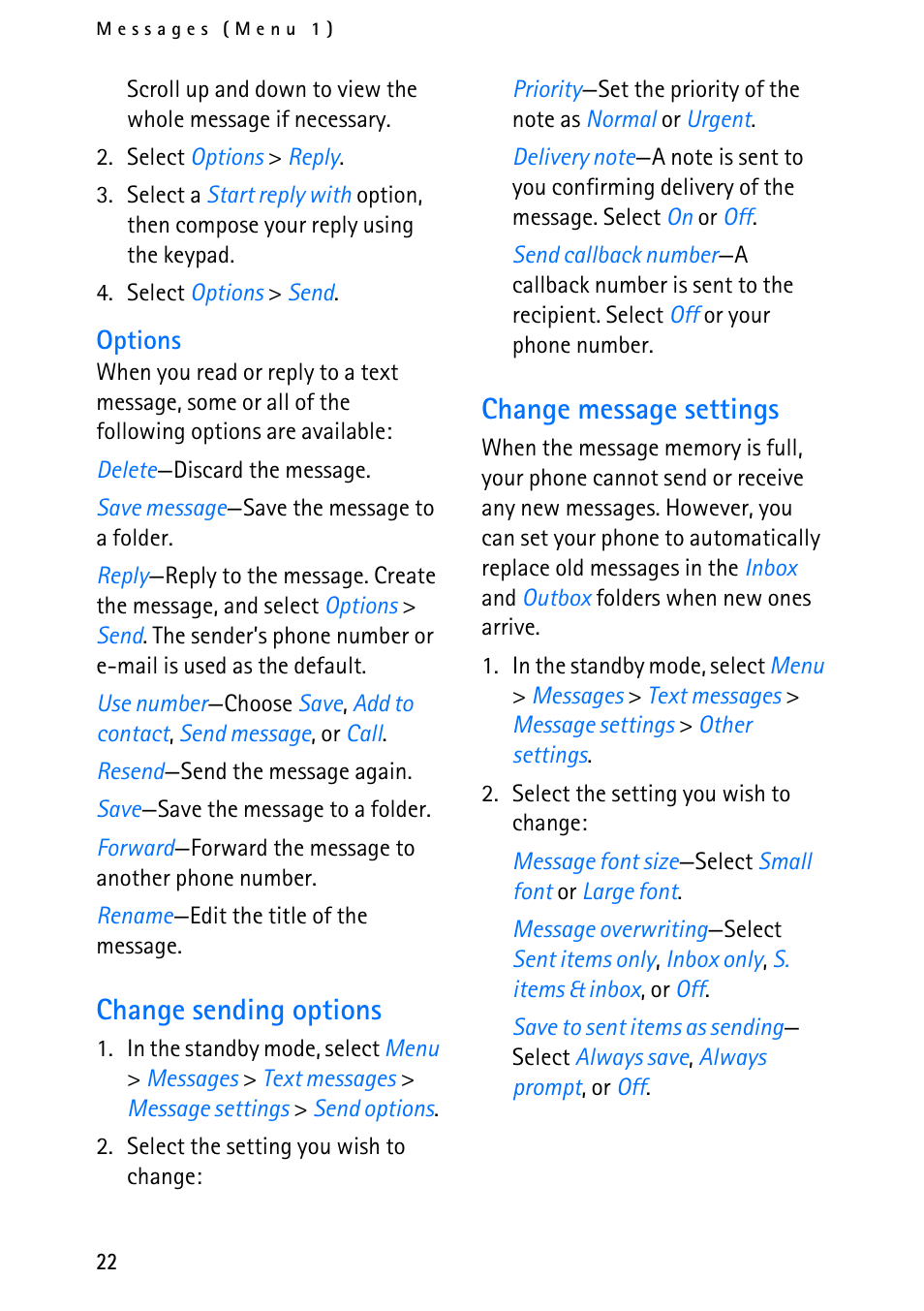 Change sending options, Change message settings | Nokia 6012 User Manual | Page 32 / 80