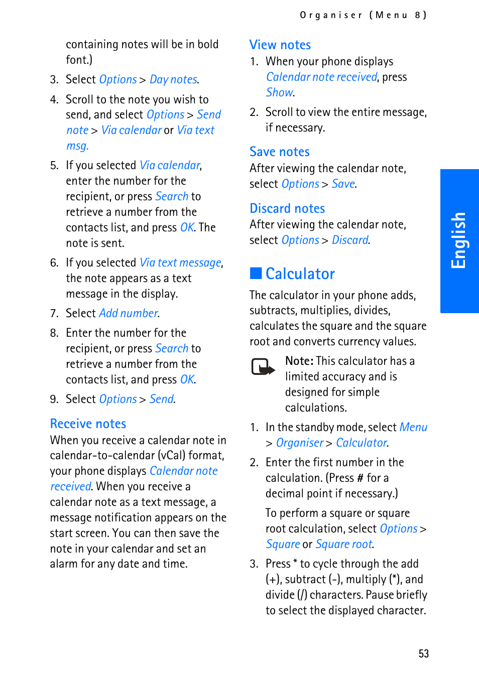 English, Calculator | Nokia 6012 User Manual | Page 63 / 80