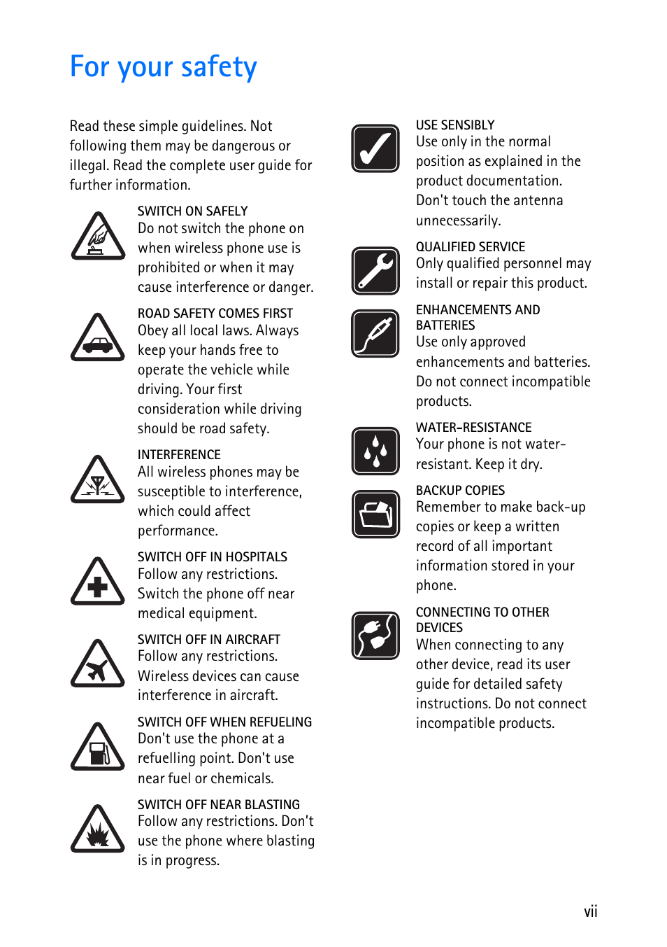 For your safety | Nokia 6012 User Manual | Page 7 / 80
