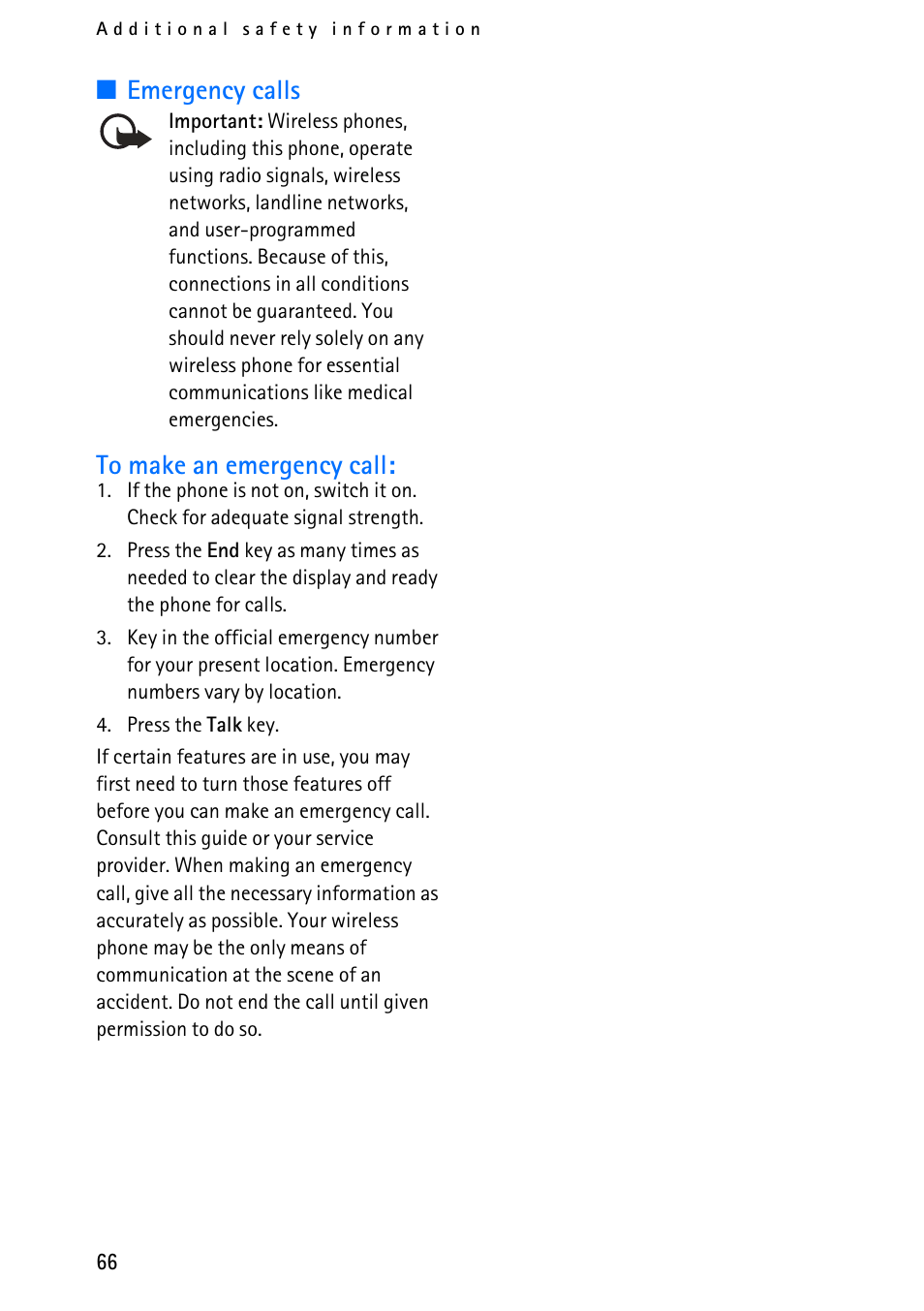 Emergency calls | Nokia 6012 User Manual | Page 76 / 80