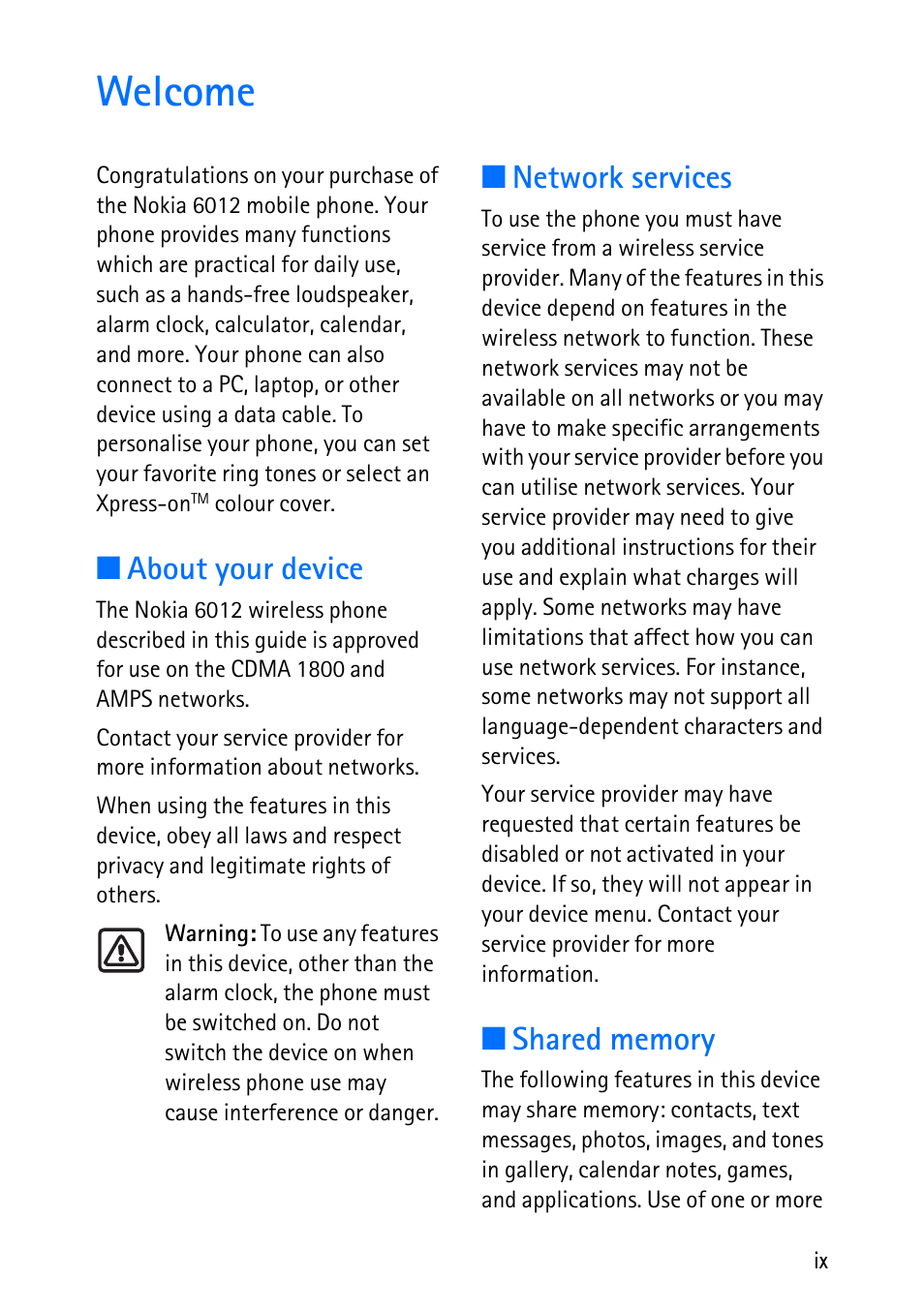 Welcome, About your device, Network services | Nokia 6012 User Manual | Page 9 / 80