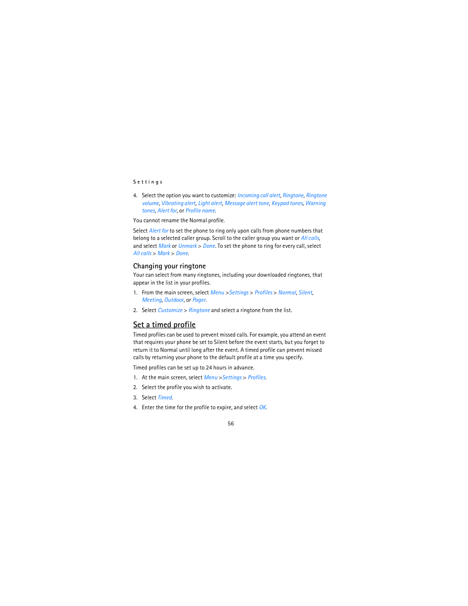 Set a timed profile | Nokia 2115i User Manual | Page 57 / 121
