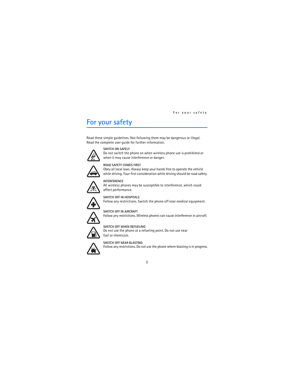 For your safety | Nokia 2115i User Manual | Page 6 / 121