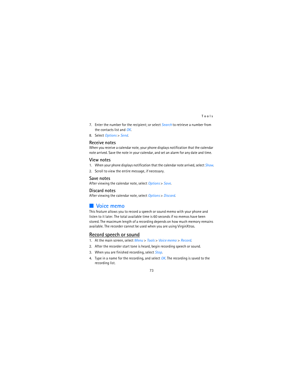 Voice memo, Record speech or sound | Nokia 2115i User Manual | Page 74 / 121