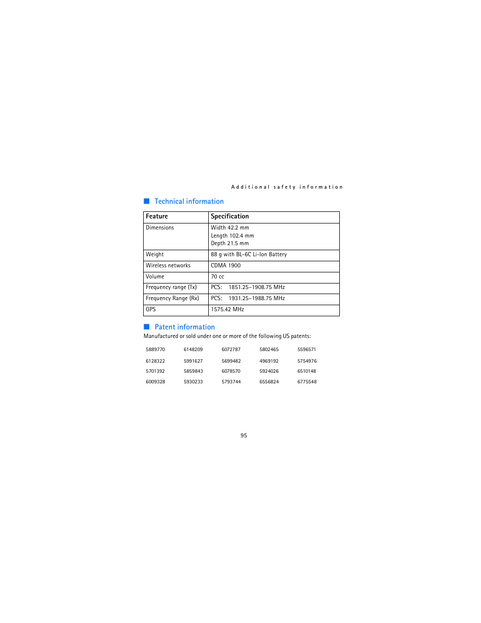 Technical information ■ patent information | Nokia 2115i User Manual | Page 96 / 121