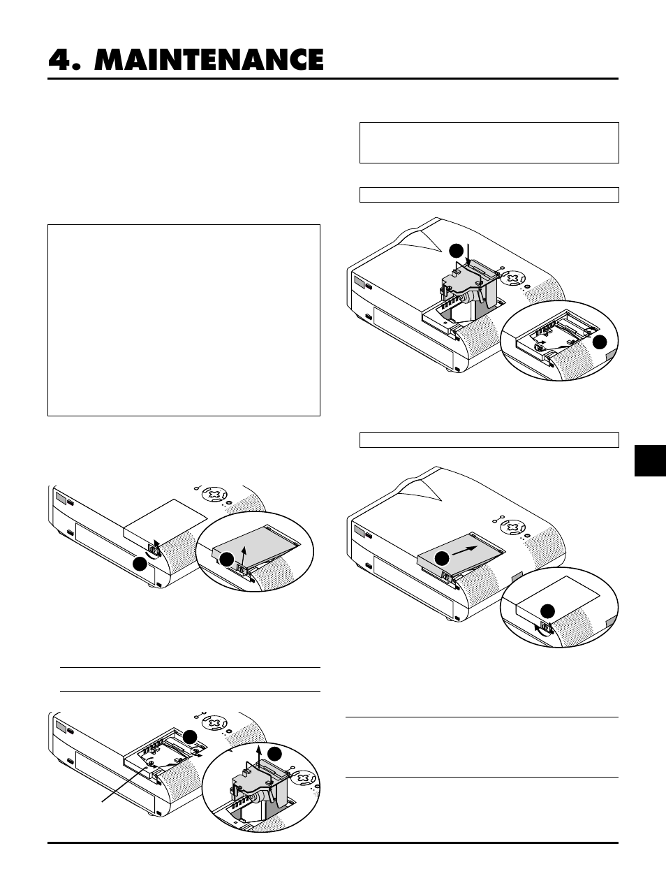 Maintenance, E–33, Replacing the lamp | Nu e nter, Nu enter, Enter | Nokia MT840E User Manual | Page 33 / 42