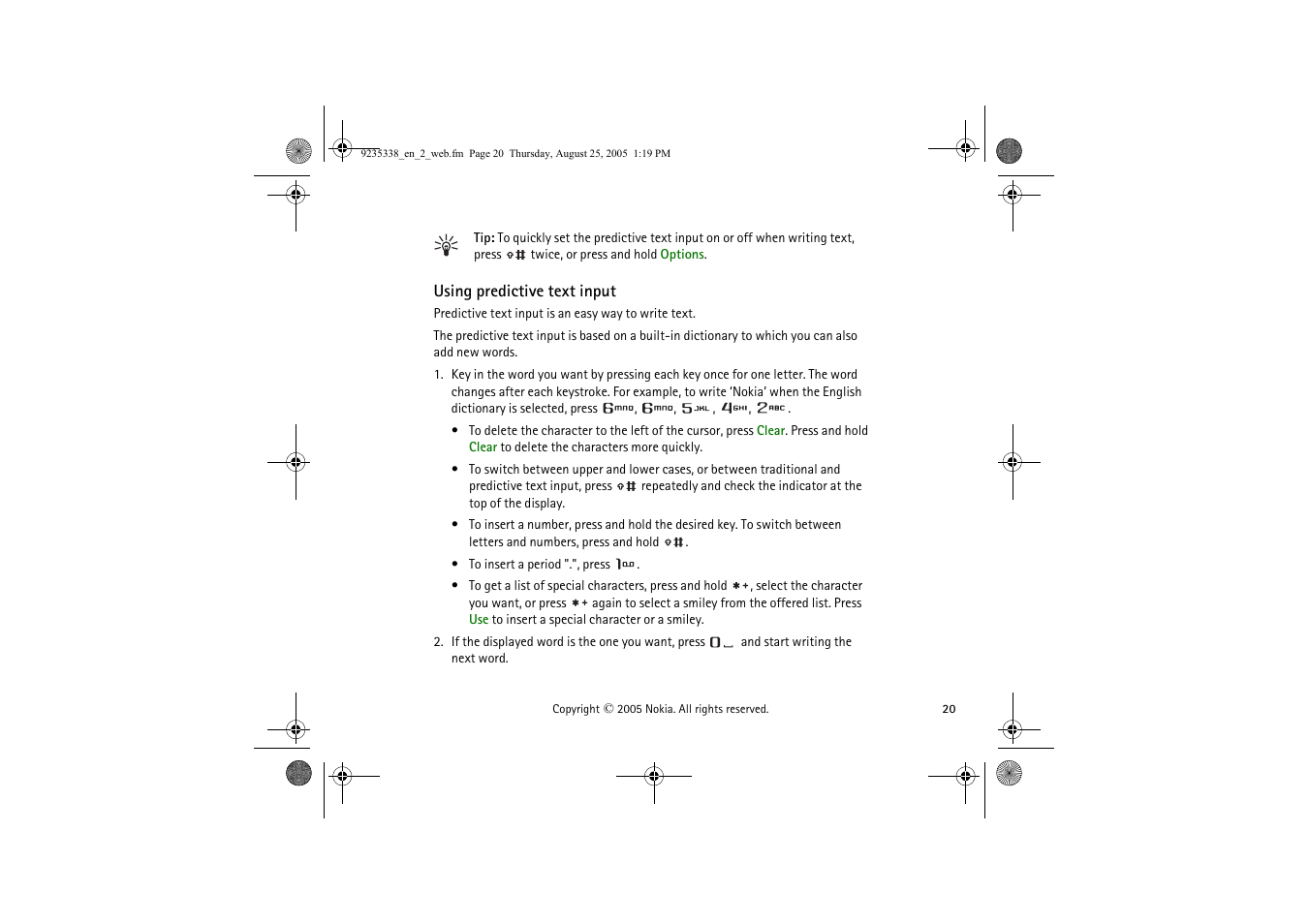 Using predictive text input | Nokia 3105 User Manual | Page 20 / 92