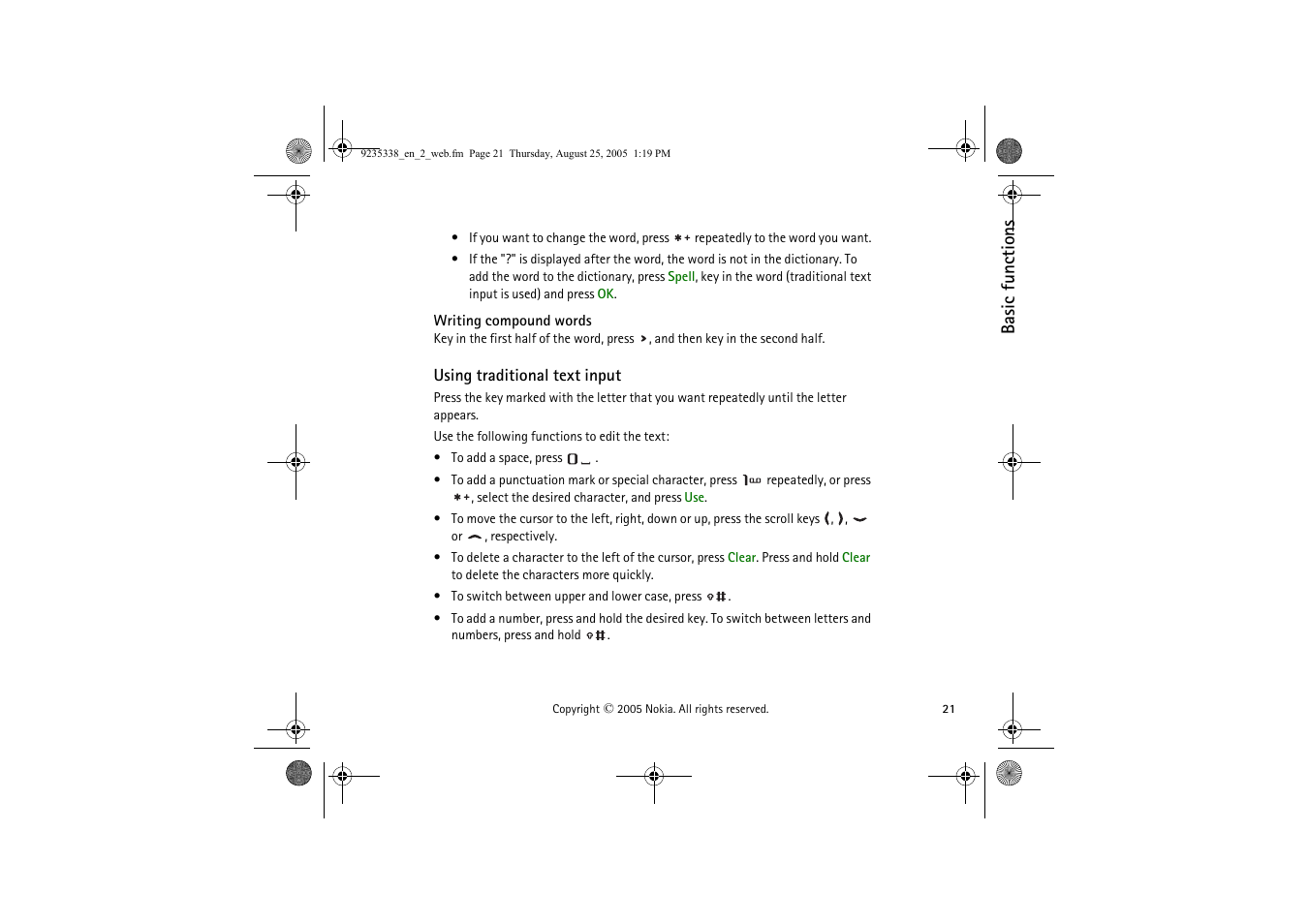 Writing compound words, Using traditional text input | Nokia 3105 User Manual | Page 21 / 92