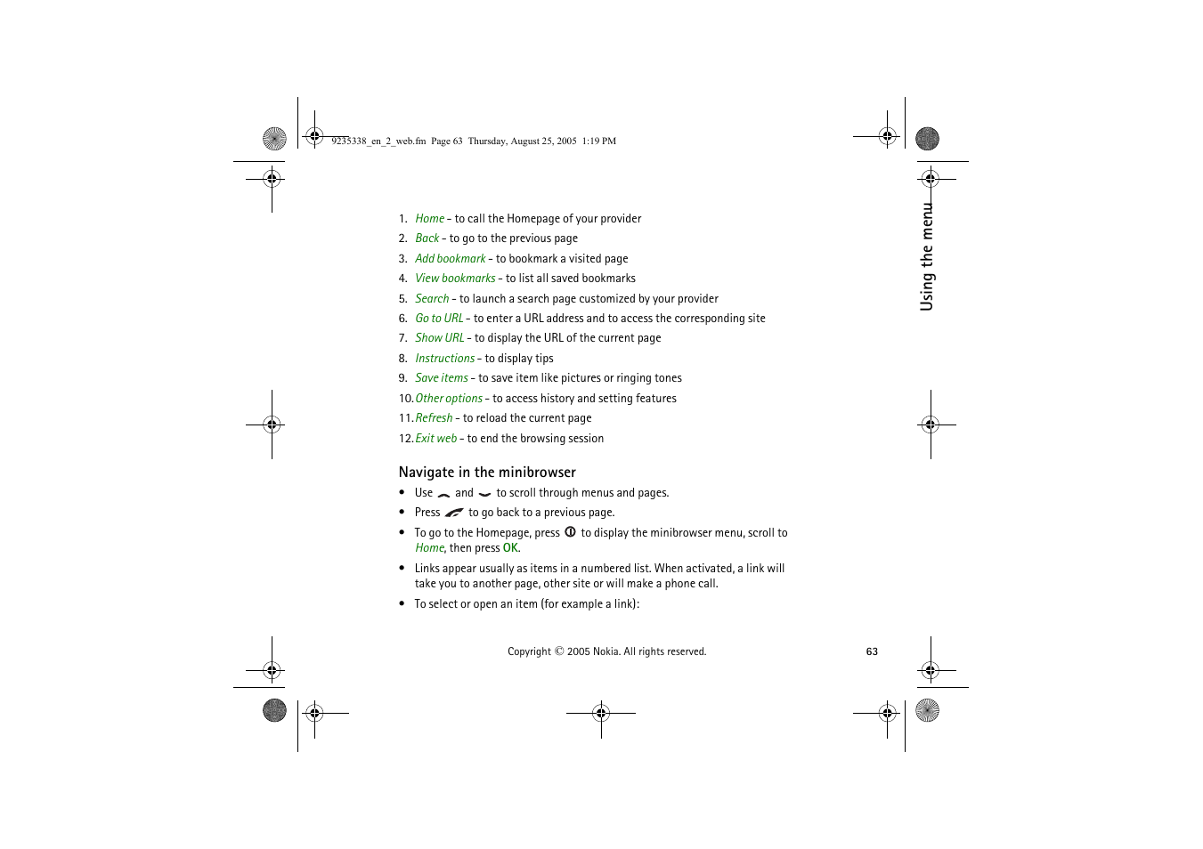Navigate in the minibrowser | Nokia 3105 User Manual | Page 63 / 92