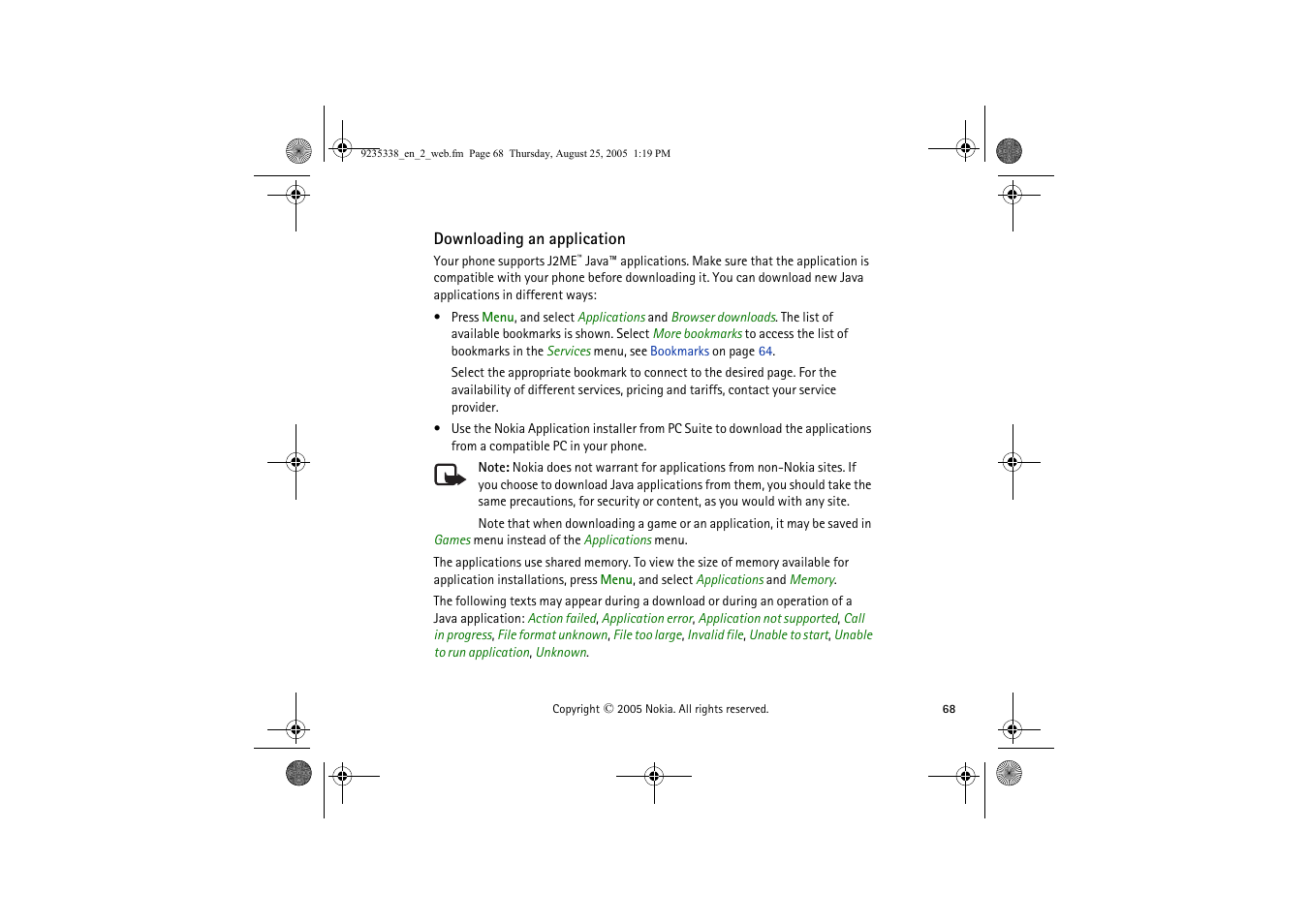 Downloading an application | Nokia 3105 User Manual | Page 68 / 92